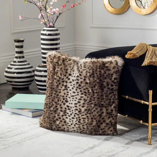 SAFAVIEH 20-inch Faux Leopardis Black / Brown Decorative Pillow | Bed Bath & Beyond