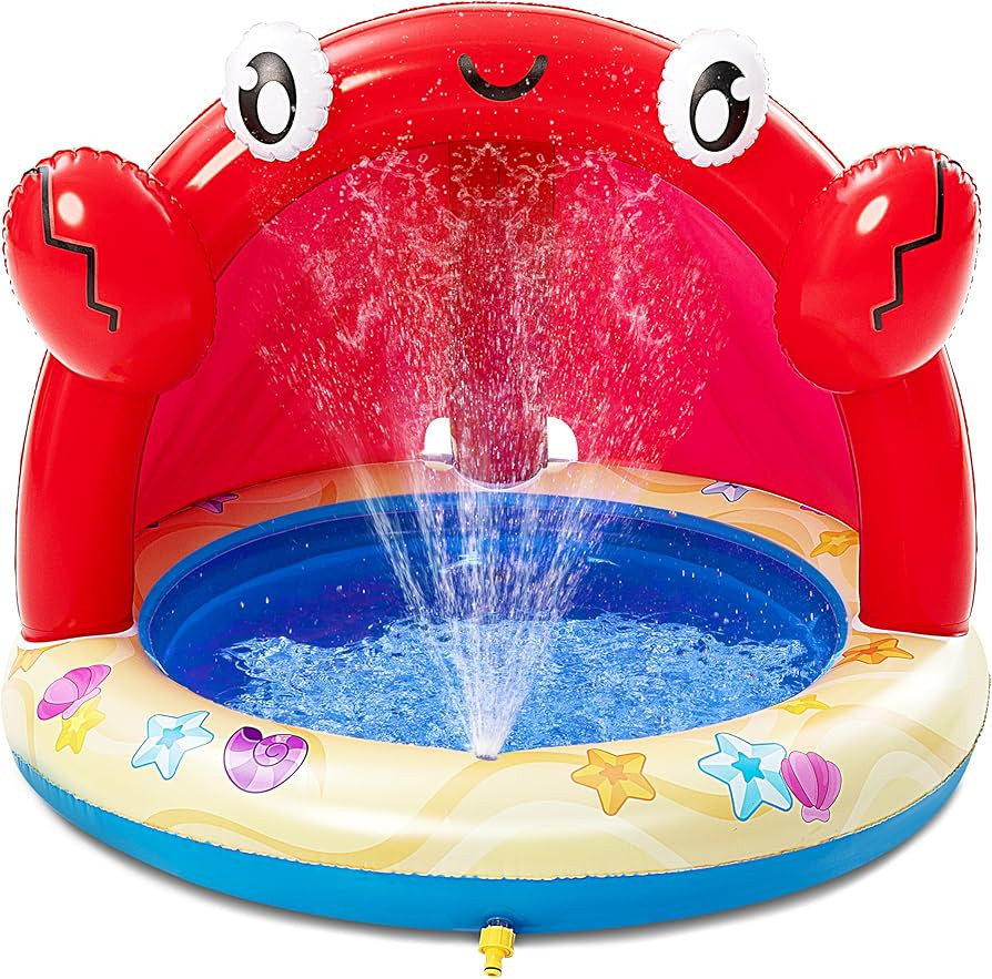 Sloosh Baby Pool Toddler Sprinkler, Crab Splash Pool with Canopy, Baby Wading Pool Inflatable Spr... | Amazon (US)
