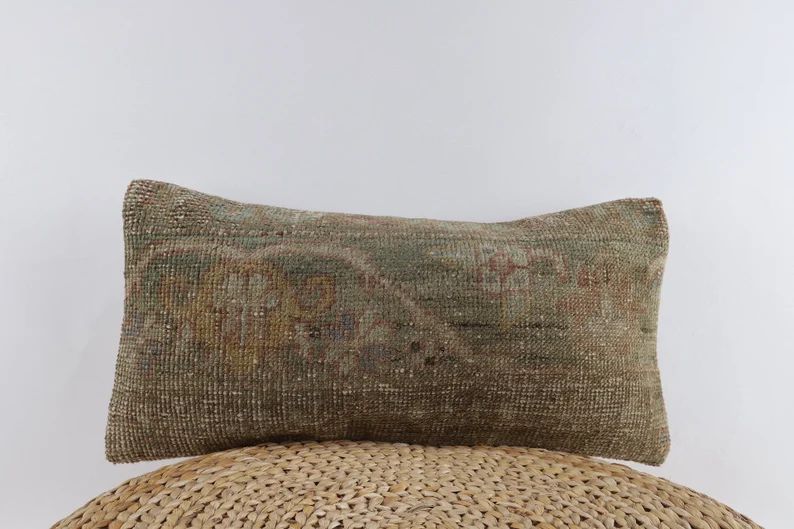 Anatolian Turkish Kilim Pillow, Cotton Pillow, 12x24 Carpet Pillow, Decorative Pillow, Home Decor... | Etsy (US)