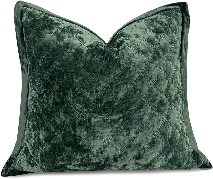 COCOPLOCEUS 1 Piece 24x24 Pillow Cover Christmas Green Euro Sham Decorative Farmhouse Quilted Pil... | Amazon (US)
