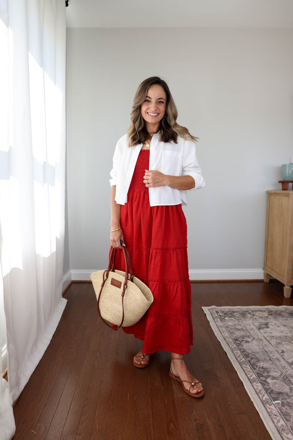 7 ways to layer a dress! 

Dress (Quince): xs in child red 
Cropped button down (Old Navy): petite xs 

Shoes are true to size and are linked as well.