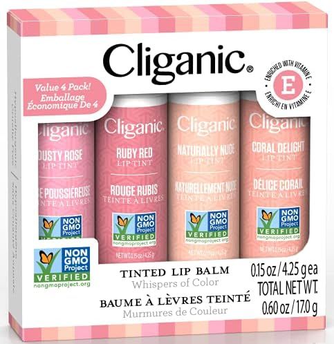 Cliganic Tinted Lip Balm - Non-GMO, 4 Colors - Enriched with Vitamin E, Cruelty Free | Amazon (US)