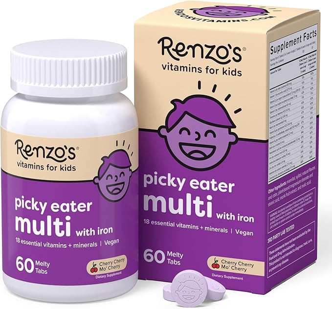 Renzo's Picky Eater Kids Multivitamin with Iron, Dissolving Kids Vitamins with Vitamin D3 & K2 an... | Amazon (US)