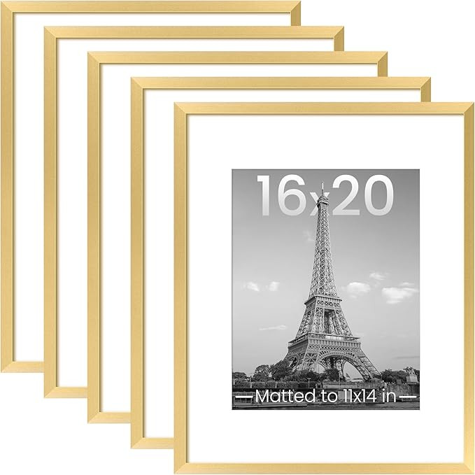 upsimples 16x20 Picture Frame Set of 5, Display Pictures 11x14 with Mat or 16 x 20 Without, Wall ... | Amazon (US)