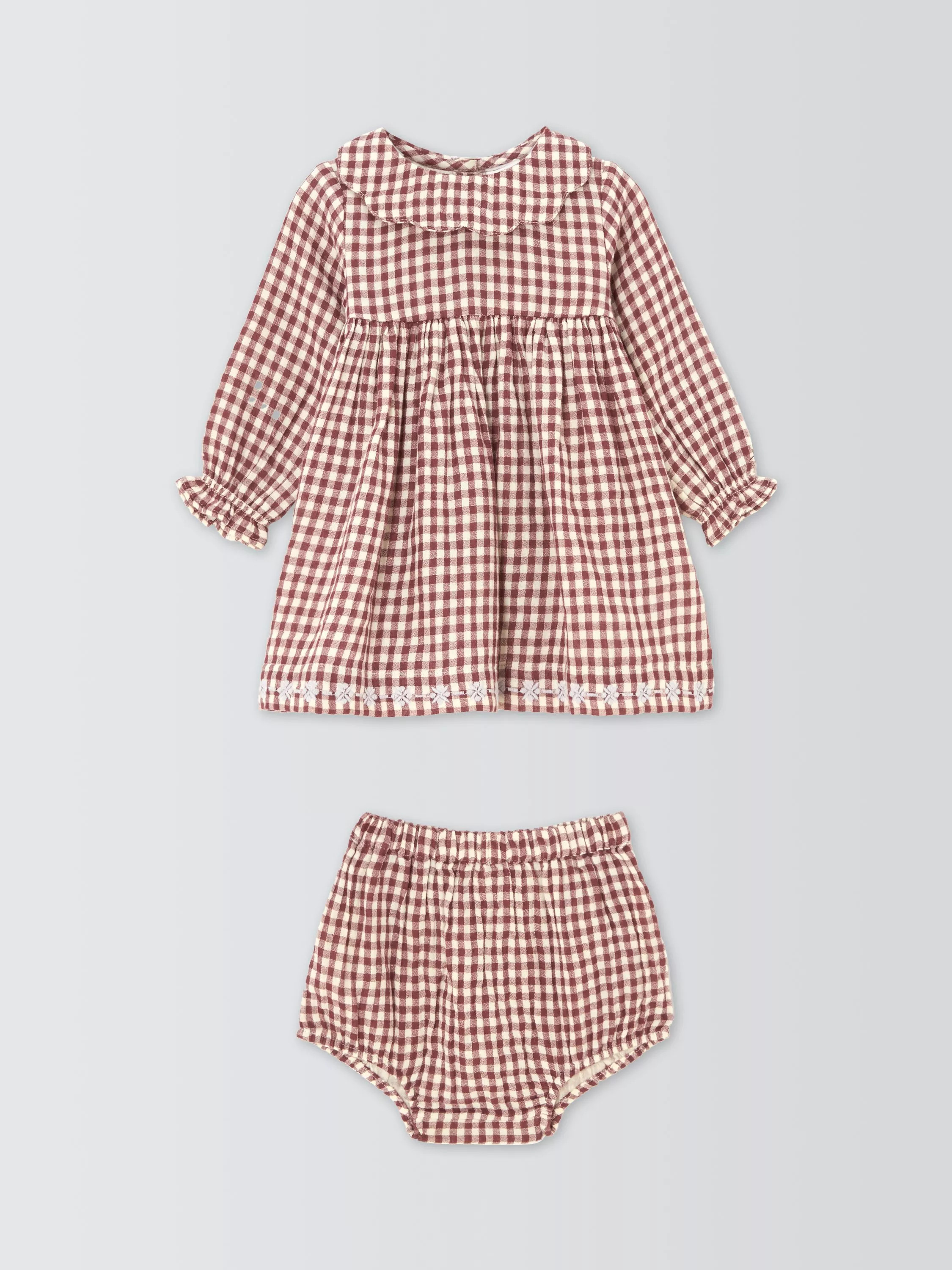 John Lewis Baby Gingham Dress and Bloomer Set, Burgundy/White | John Lewis (UK)