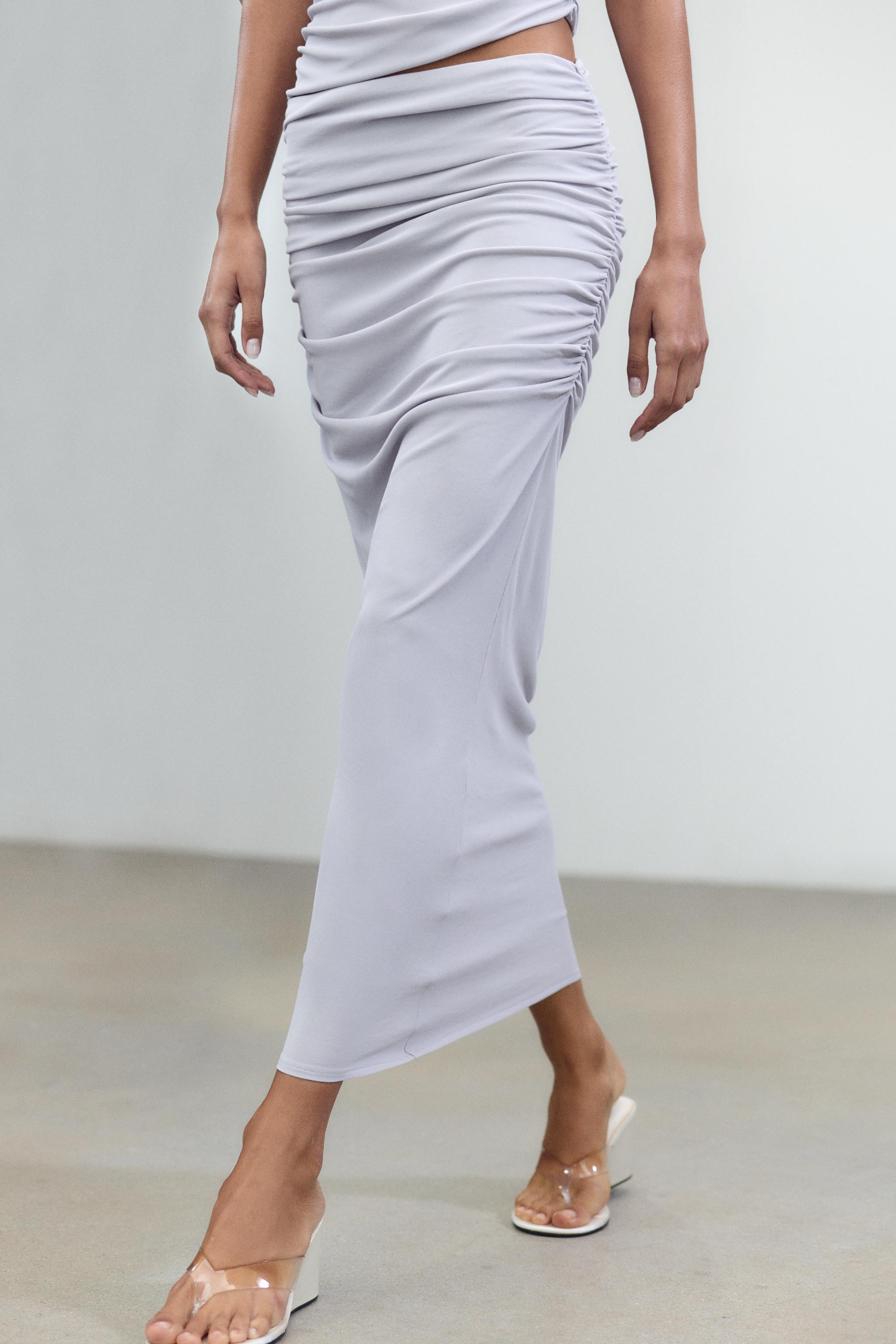 LINEN SKIRT WITH RUCHING | Zara US