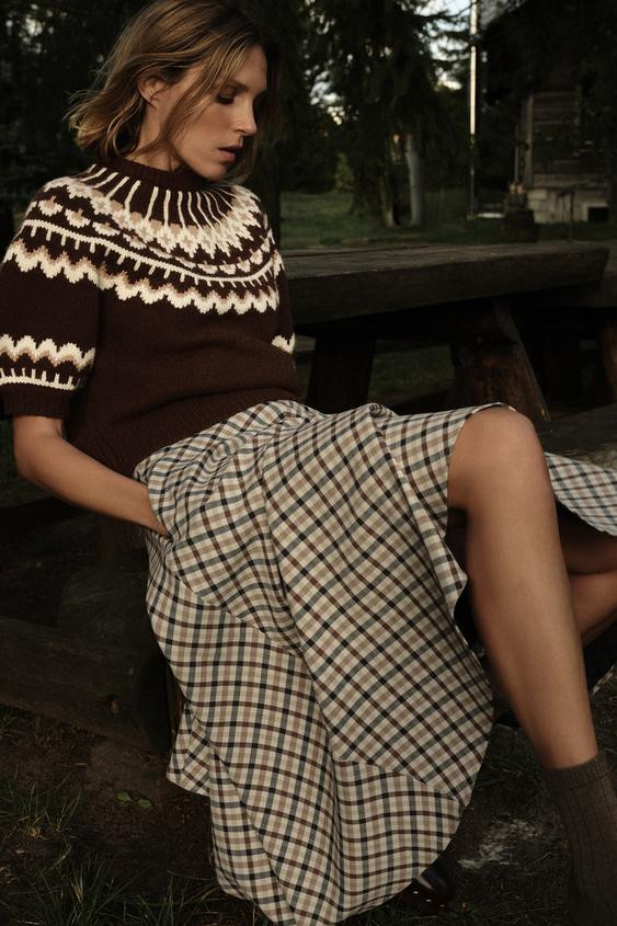 SHORT SLEEVE JACQUARD KNIT SWEATER | Zara US