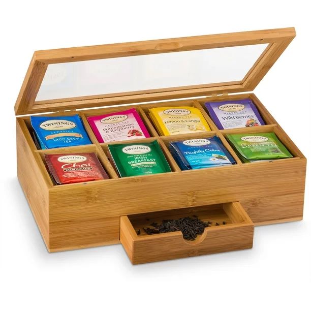 Bambusi Bamboo Tea Box with 8 Storage Sections & Expandable Drawer to Keep Your Bagged and Loose ... | Walmart (US)