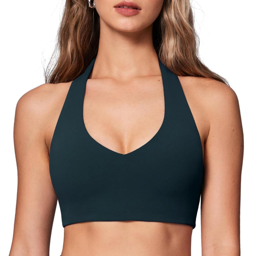 Womens Halter Longline Sports Bra Padded Low Back Yoga Bra Workout Crop Top with Built in Bra | Amazon (US)