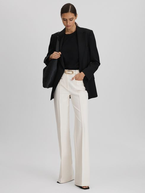 Reiss Cream Claude High Rise Flared Trousers | Reiss US