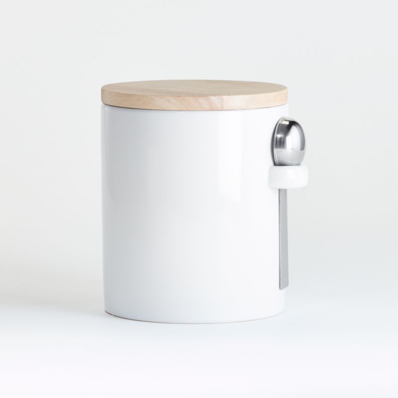 Aspen Medium White Canister with Scoop + Reviews | Crate & Barrel | Crate & Barrel