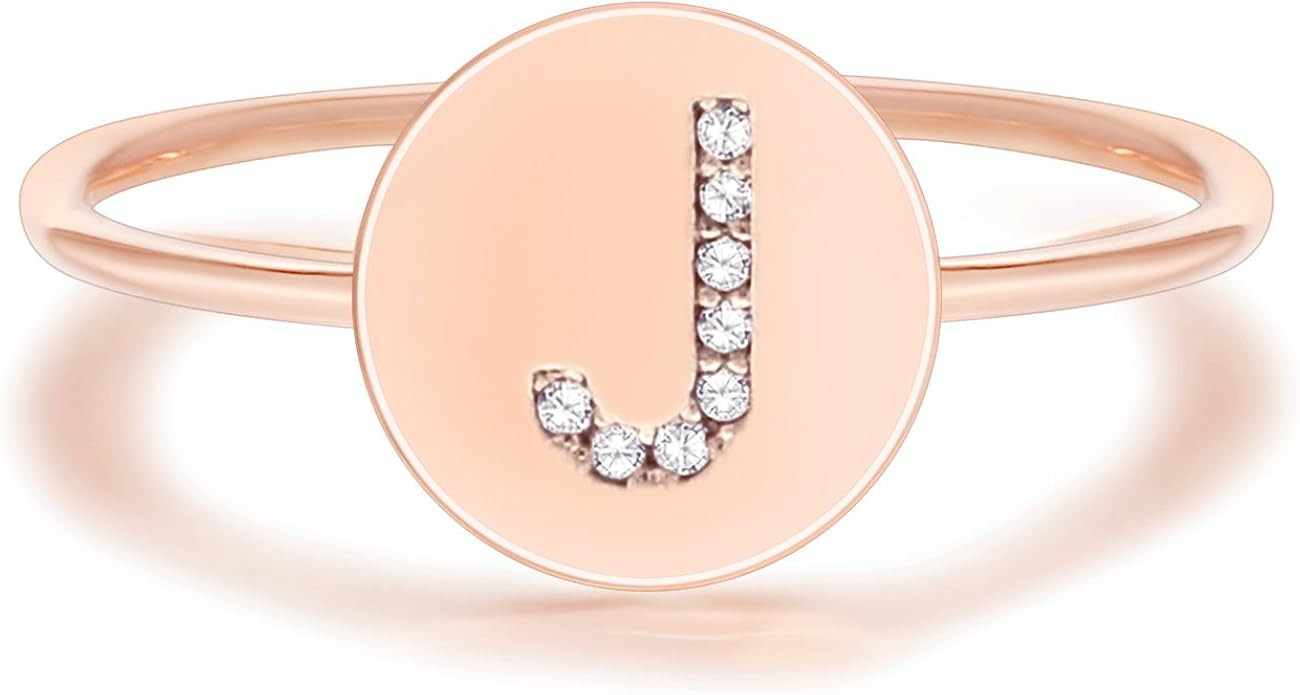 PAVOI 14K Rose Gold Plated Initial Ring Stackable Rings for Women | Fashion Rings | Amazon (US)
