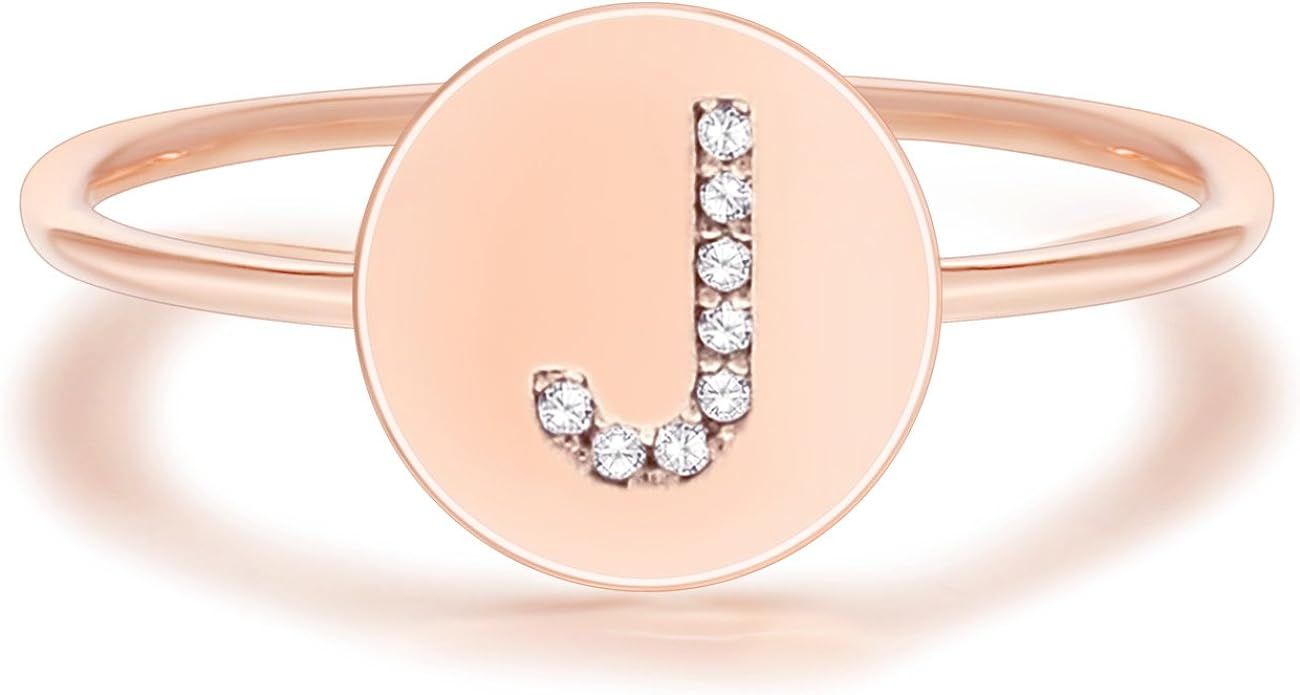 PAVOI 14K Rose Gold Plated Initial Ring Stackable Rings for Women | Fashion Rings | Amazon (US)