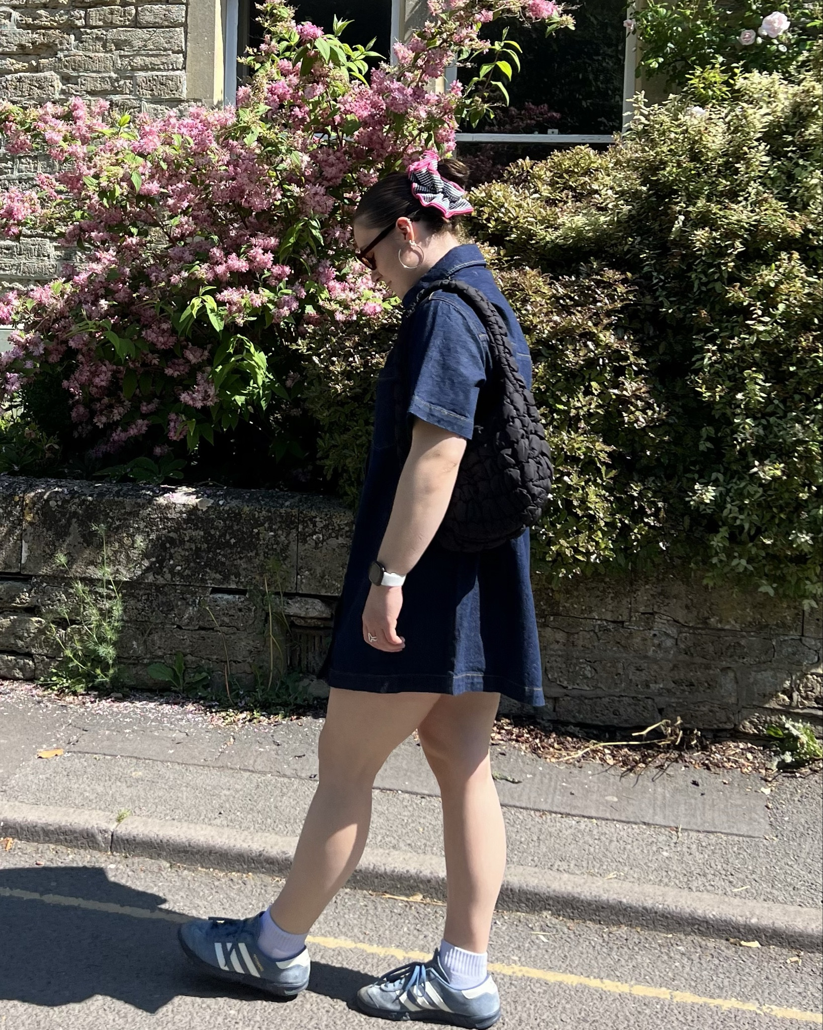 denim dress inspired outfit with denim t shirt dress, adidas Hamburg, big scrunchie and quilted bag 

#LTKeurope #LTKsummer #LTKuk