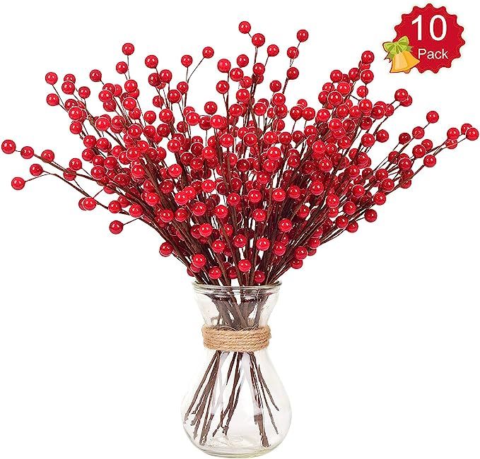 DearHouse 10pcs Artificial Red Berry Stems Holly Christmas Berries for Festival Holiday Crafts an... | Amazon (US)