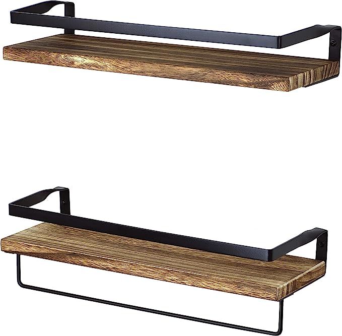 Peter's Goods Rustic Floating Wall Shelves with Rails - Decorative Storage for Kitchen, Bathroom,... | Amazon (US)