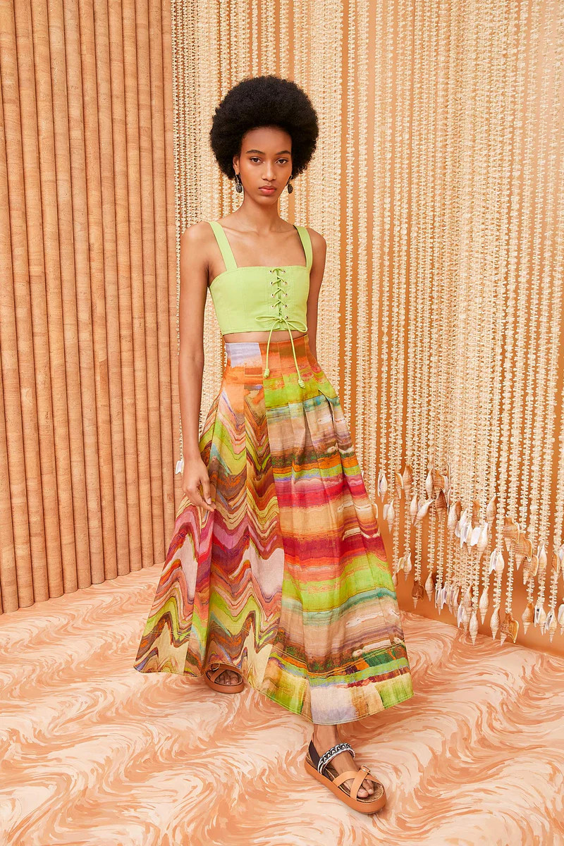 Red Printed Linen Midi Skirt | Ulla Johnson