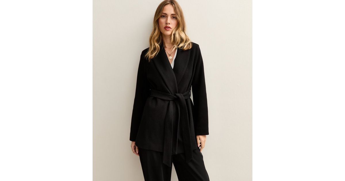 Black Soft Touch Shawl Lapel Short Coat | New Look | New Look (UK)
