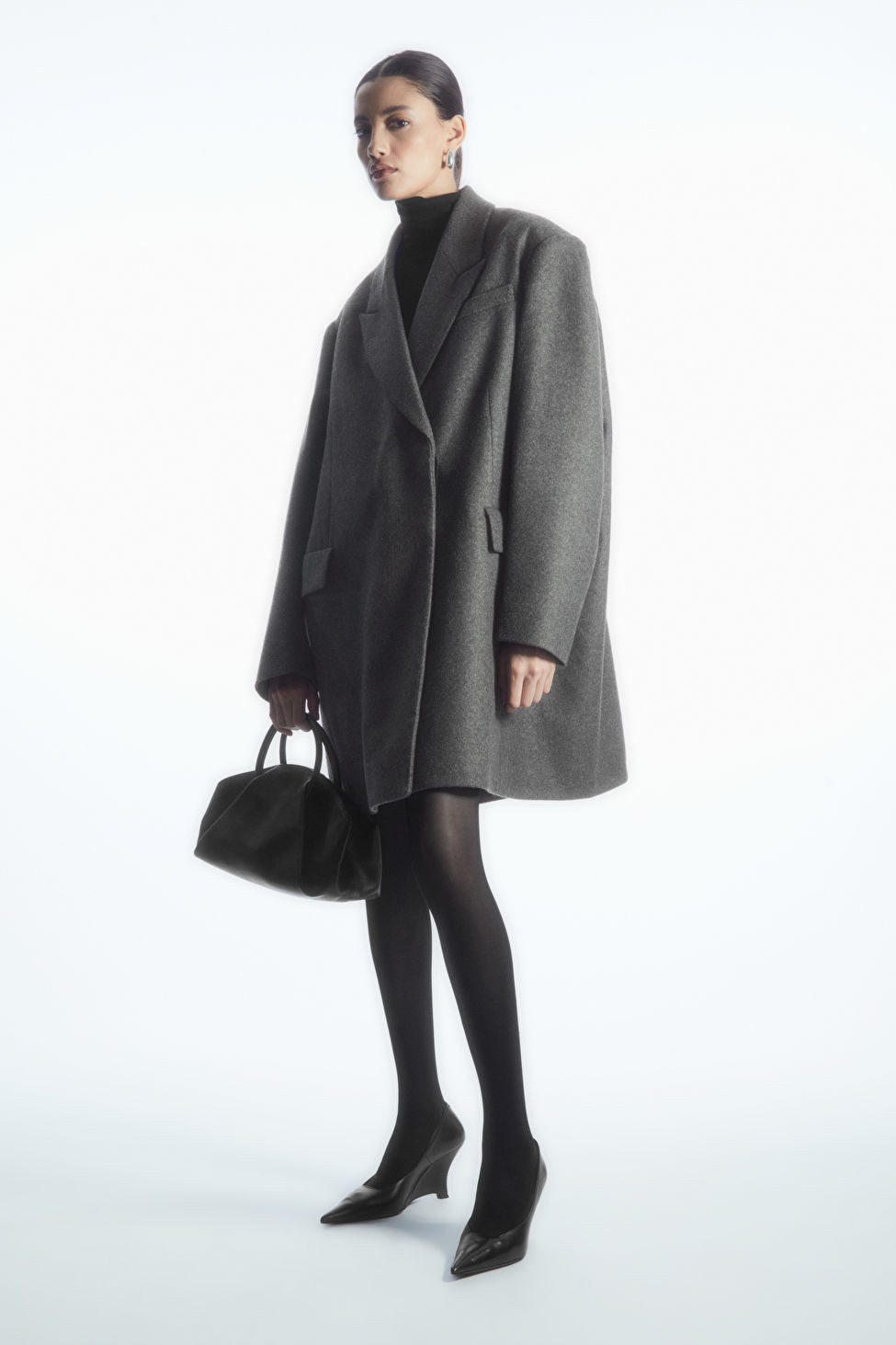 OVERSIZED POWER-SHOULDER WOOL COAT - GREY MÉLANGE - COS | COS UK