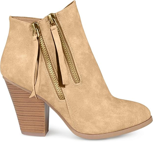 Brinley Co. Womens Faux Leather Stacked Wood Heel Double Zipper Booties | Amazon (US)