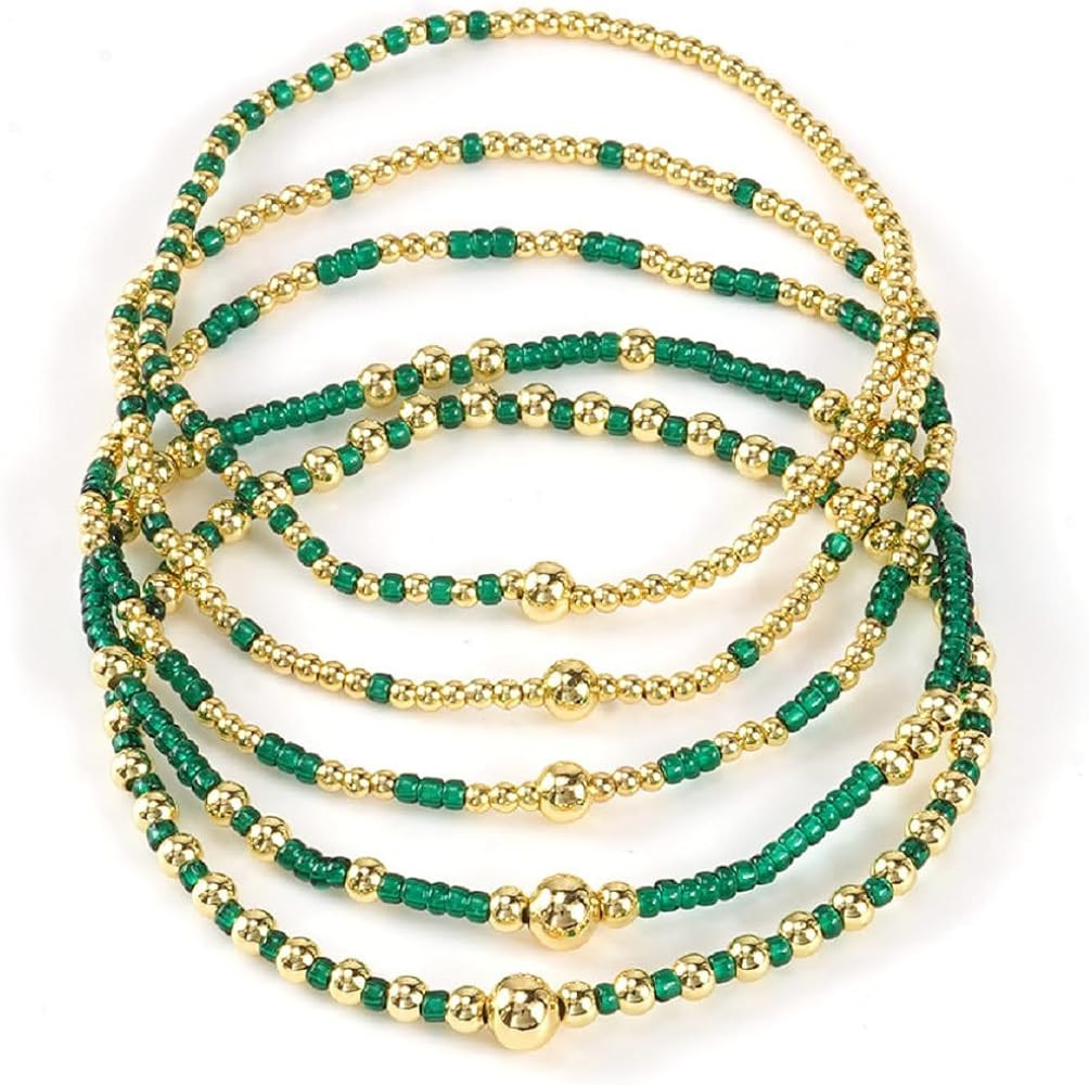 Caiyao Bohemia Multilayer Resin Beaded Stackable Bracelets Set Colorful Surfer Heishi Gold Beaded... | Amazon (US)