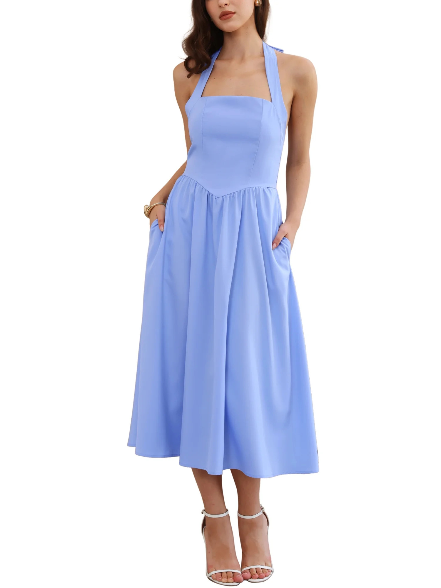 INSPIRE CHIC Midi Dress for Women's Off Shoulder Halter Corset High Waist Swing Flowy Long Dresse... | Walmart (US)