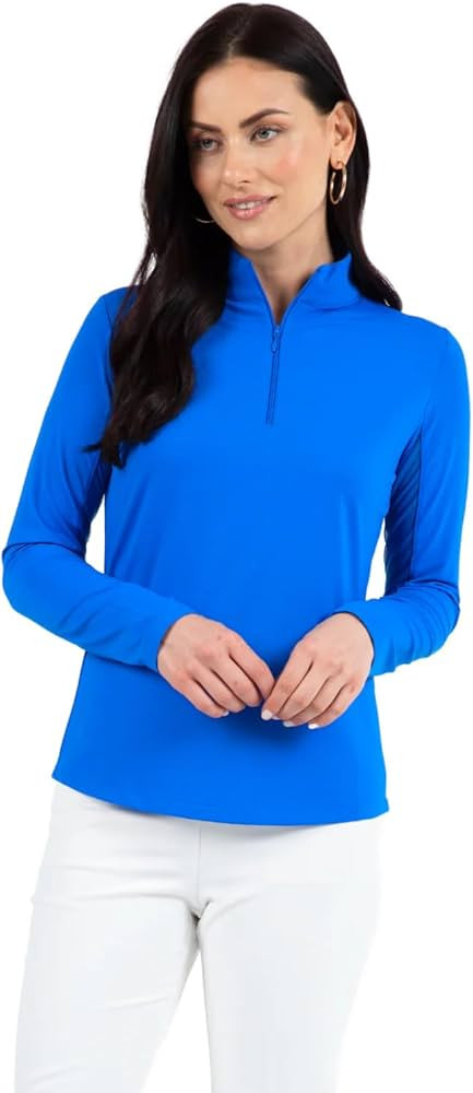 IBKUL Women's Solid Long Sleeve 1/4-zip Mock Neck Shirt | Amazon (US)