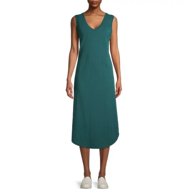 Time and Tru Women's Double V-Neck Shirttail Dress | Walmart (US)