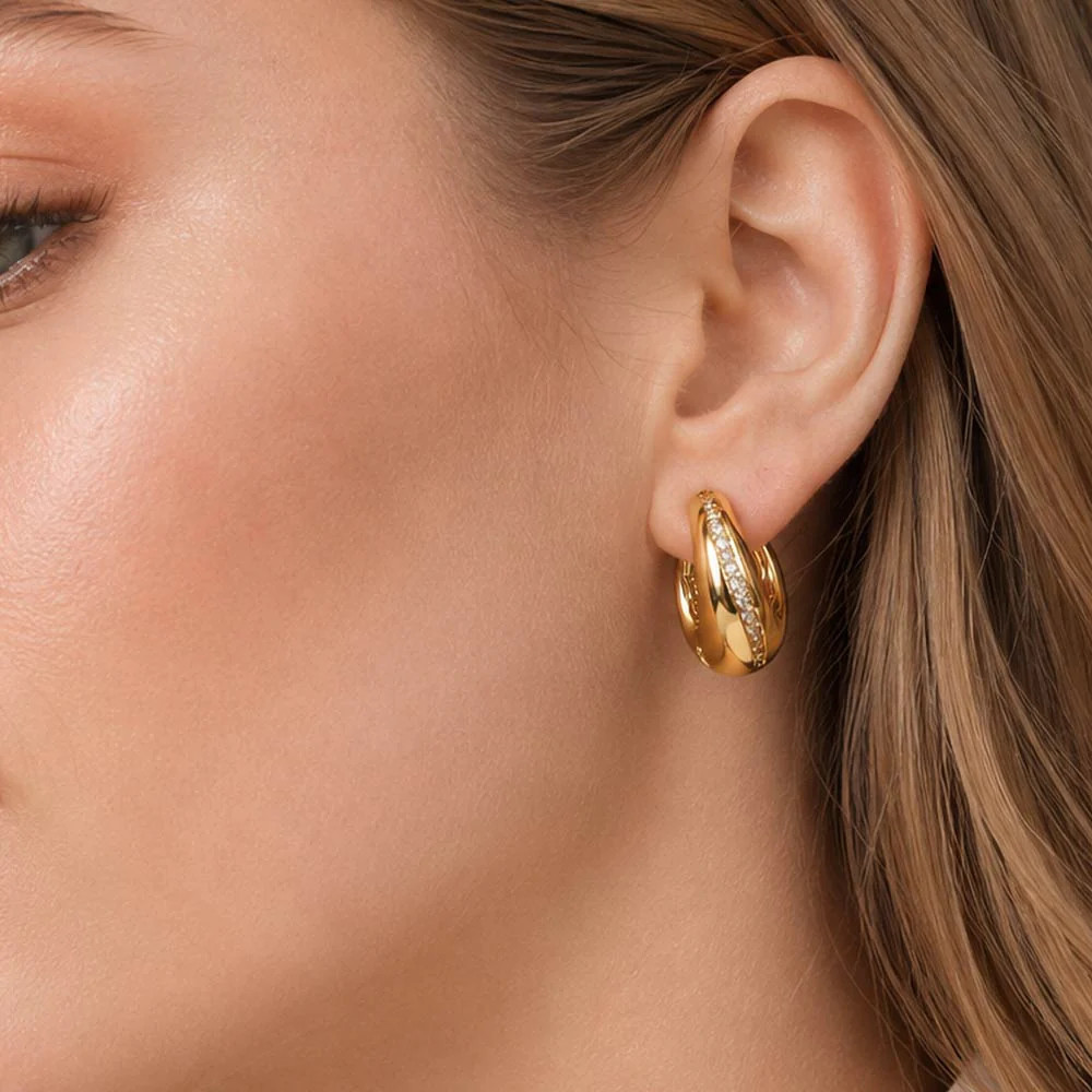 18K Gold Dipped Crystal Pave Mini Chunky Huggie Hoop Earrings | Shop Simon