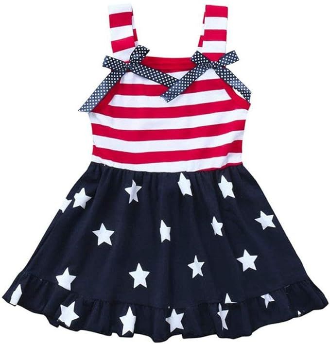 Ritatte Toddler Baby Girls Summer Outfit Stars and Stripes Bow-Knot Dress Independent's Day Suits | Amazon (US)