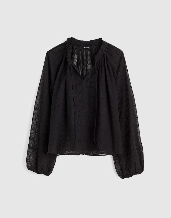 Embroidered Tie-Neck Long-Sleeve Top | Madewell