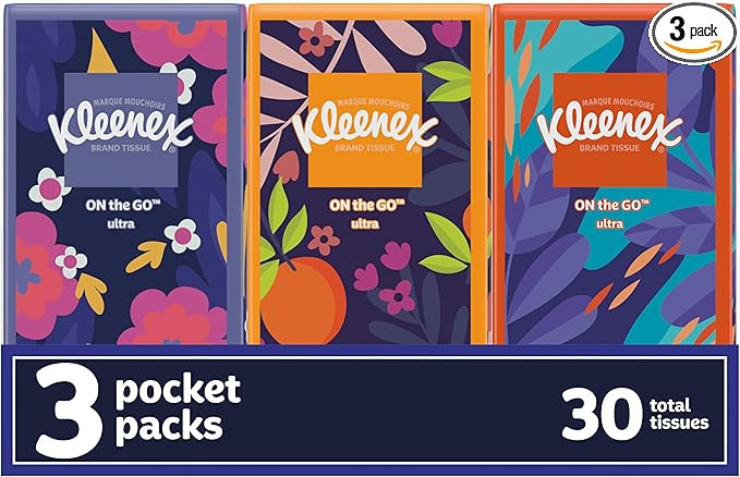Kleenex On-The-Go Facial Tissues, 3 On-The-Go Packs, 10 Tissues per Box, 3-Ply (30 Total Tissues)... | Amazon (US)