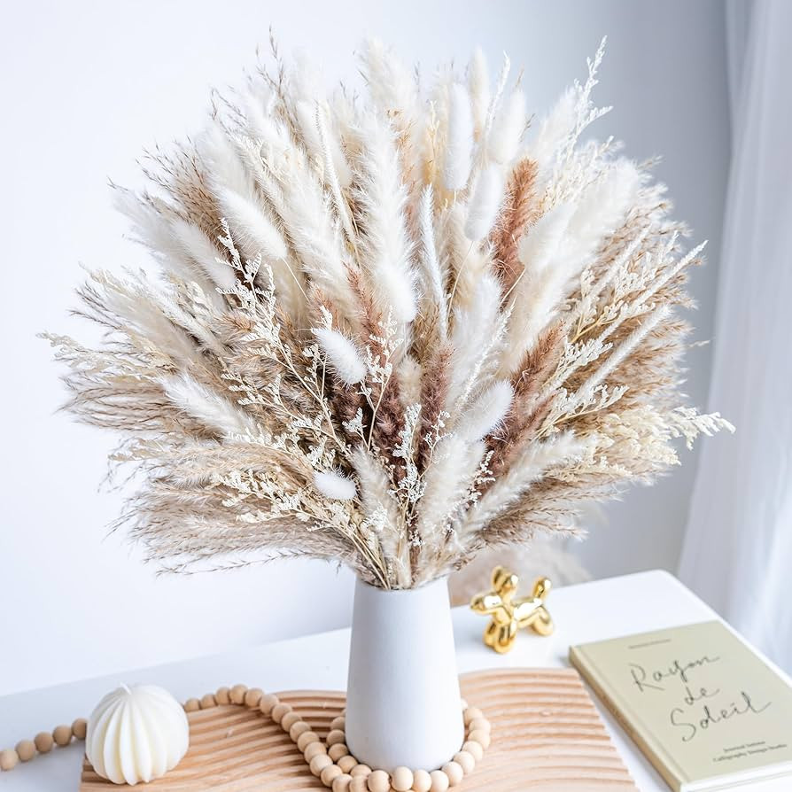96PCS Natural Dried Pampas Grass Boho Home Decor Bouquet Phragmites Dried Flowers Bouquet for Wed... | Amazon (US)