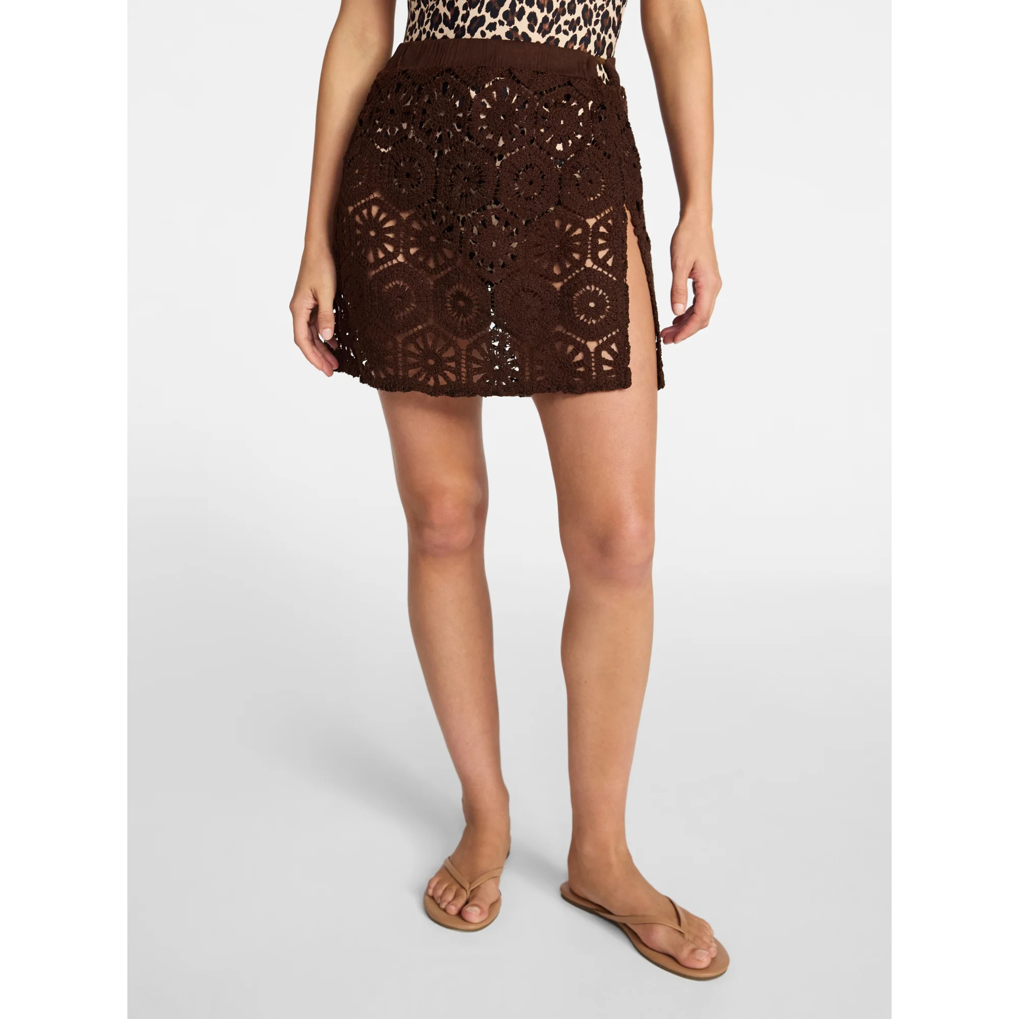Time and Tru Women's and Women's Plus Size Palm Crochet Coverup Skirt, Sizes XS-3X | Walmart (US)