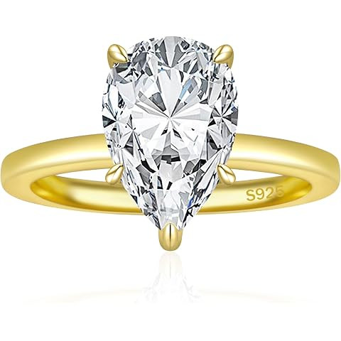 Pzokooi 4.0ct Elongated Pear Shaped Engagement Ring for Women,925 Sterling Silver Simulated Diamo... | Amazon (US)