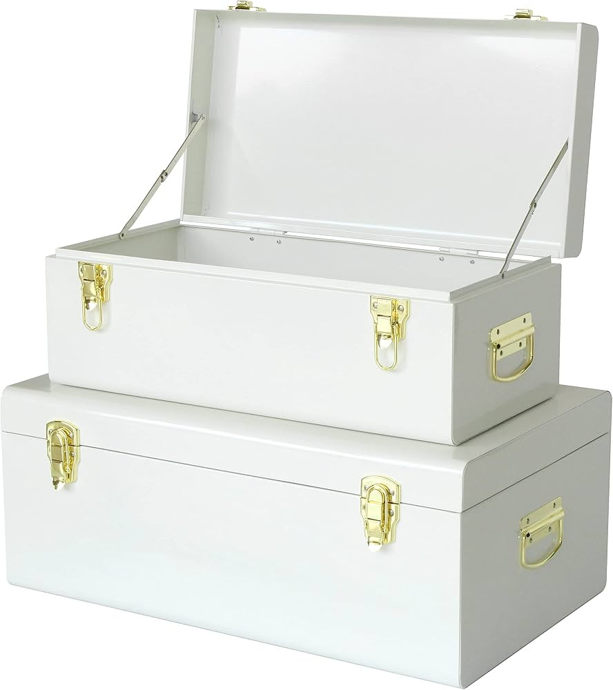 Vixdonos Metal Trunk Decorative Storage Box Set of 2 College Dorm Chest with Handle (White) | Amazon (US)