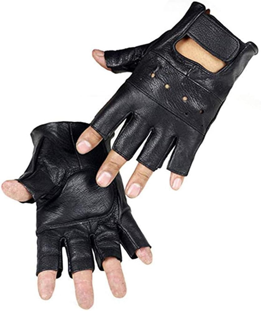 Long Keeper Fingerless Genuine Leather Gloves for Men Half Finger Driving Sport Gloves Black | Amazon (US)