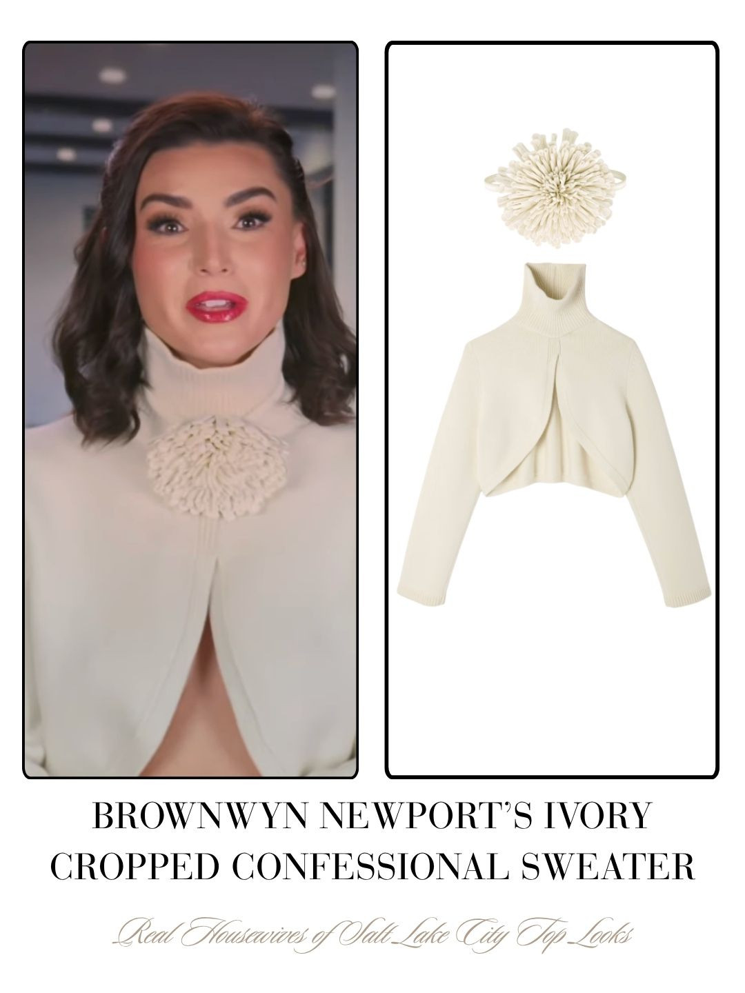 Bronwyn Newport's Ivory Cropped Confessional Sweater and Flower Choker 

 