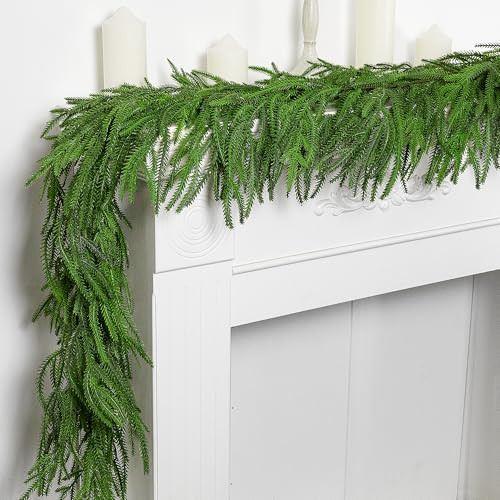 2 Pcs Christmas Norfolk Pine Garland- 6 Ft Dense Norfolk Pine Realistic Touch Garland- Artificial Pine Greenery Garlands for Christmas Holiday Mantle Fireplace Table Home Decor | Amazon (US)