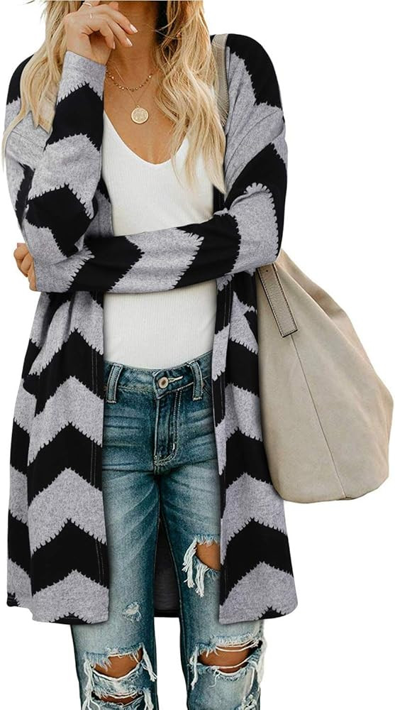 OUGES Women's Open Front Cardigan Shirt with Pockets Long Sleeve Lightweight Coat | Amazon (US)