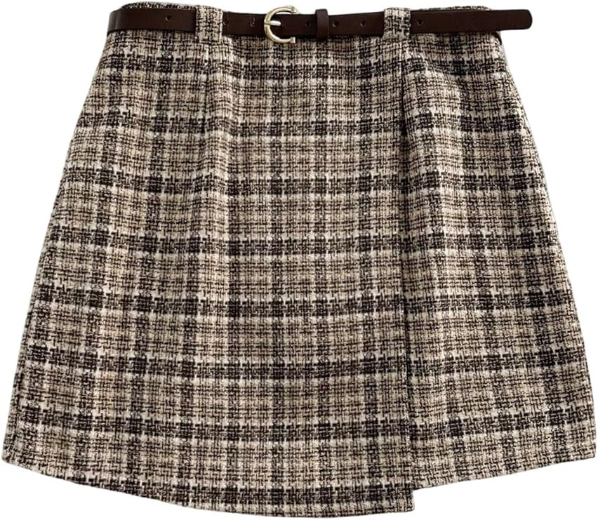 Floerns Women's Houndstooth Print Tie Front Skorts Asymmetrical Hem High Waist Skirt Shorts | Amazon (US)