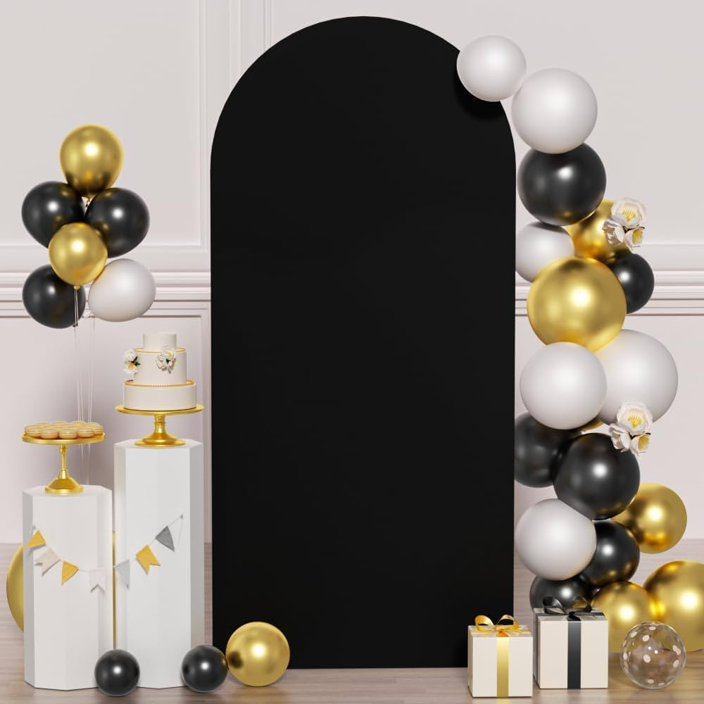 FUHSY Black Arch Cover Spandex Fitted Wedding Arch Covers 6ft x 2.6ft Arch Covers Stretchy Backdr... | Amazon (US)