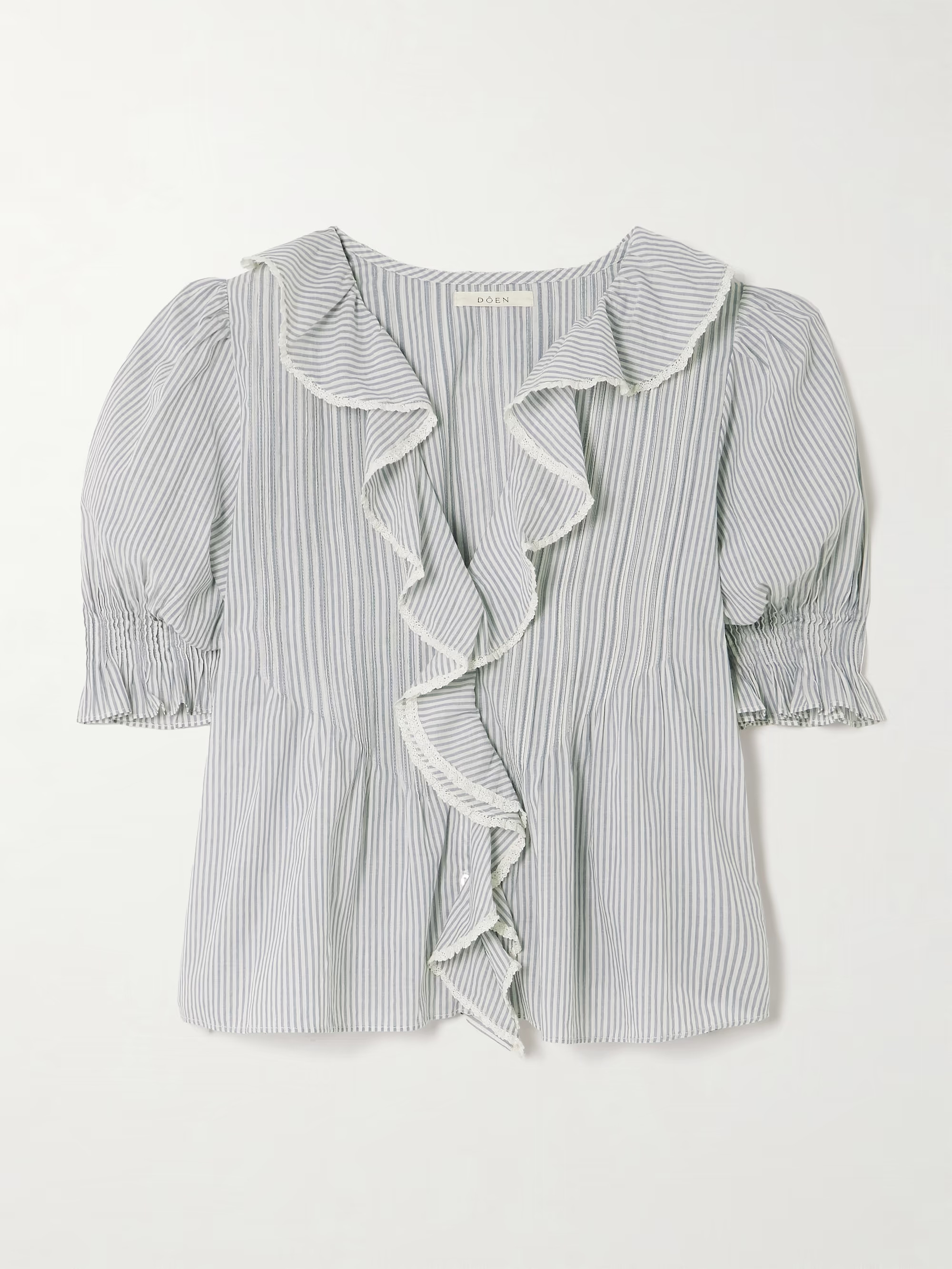 Henri lace-trimmed ruffled pintucked striped organic cotton-voile top | NET-A-PORTER APAC