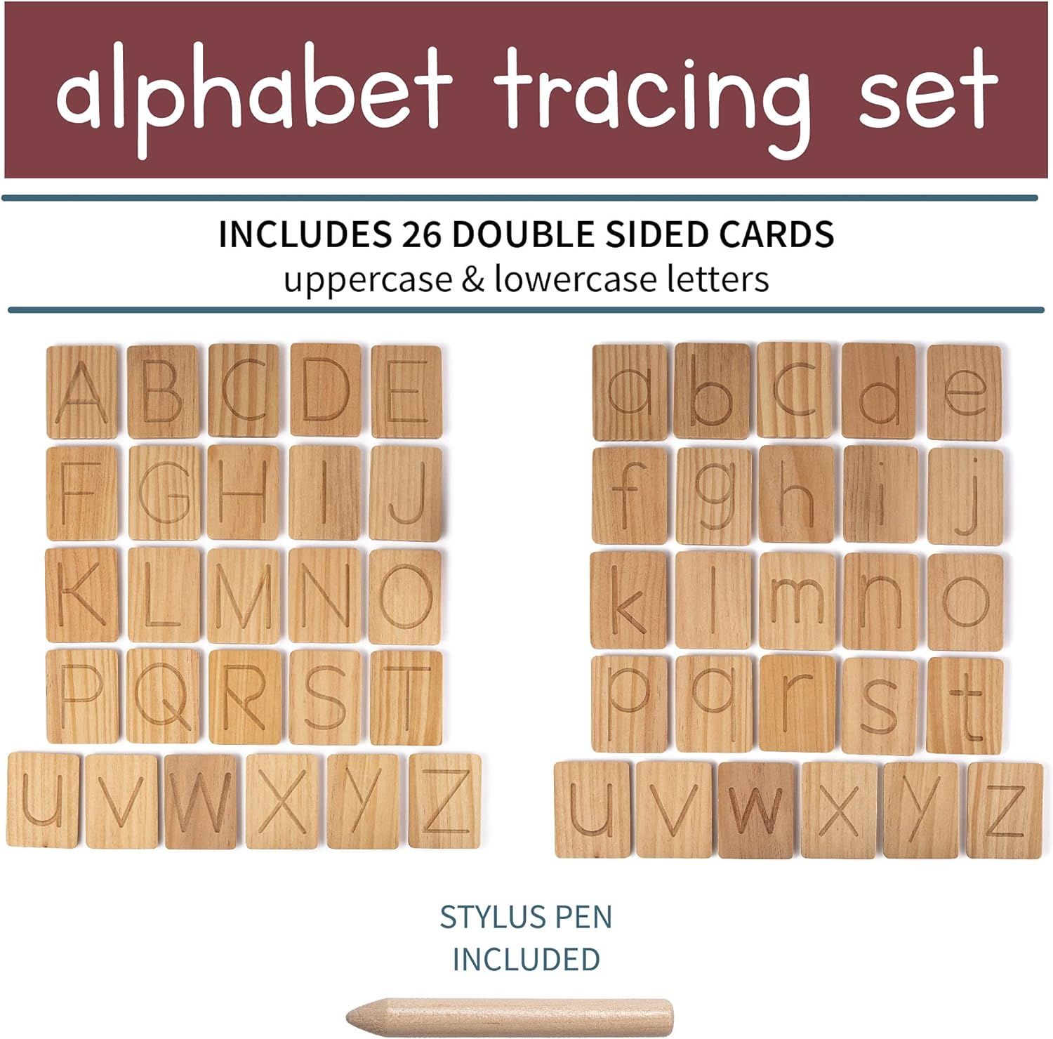 REVVIT Wooden Alphabet Tracing Cards - Uppercase and Lowercase Letters ABC Preschool - Learn to W... | Amazon (US)
