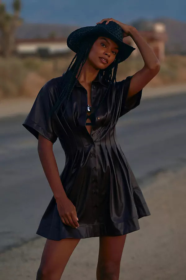 The Tobie Faux Leather Mini Shirt Dress by Exquise | Anthropologie (US)