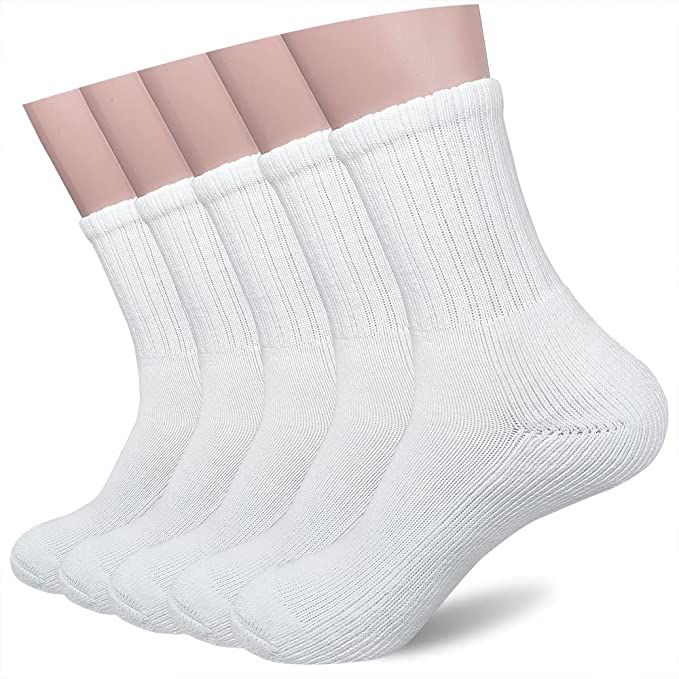 Womens Long Crew Socks - Cotton Cushioned Hiking Socks | Amazon (US)