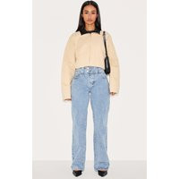 Petite Light Blue Wash Denim Straight Leg Jeans | PrettyLittleThing US