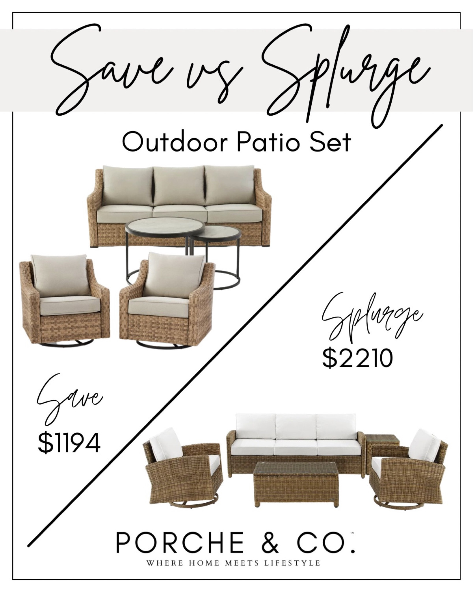 Save vs splurge
Outdoor living 
Patio furniture 
#visionboard #moodboard #porcheandco

#LTKhome #LTKstyletip #LTKFind