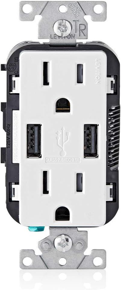 Leviton T5632-W 15-Amp Charger/Tamper Resistant Duplex Receptacle, 1-Pack, White | Amazon (US)