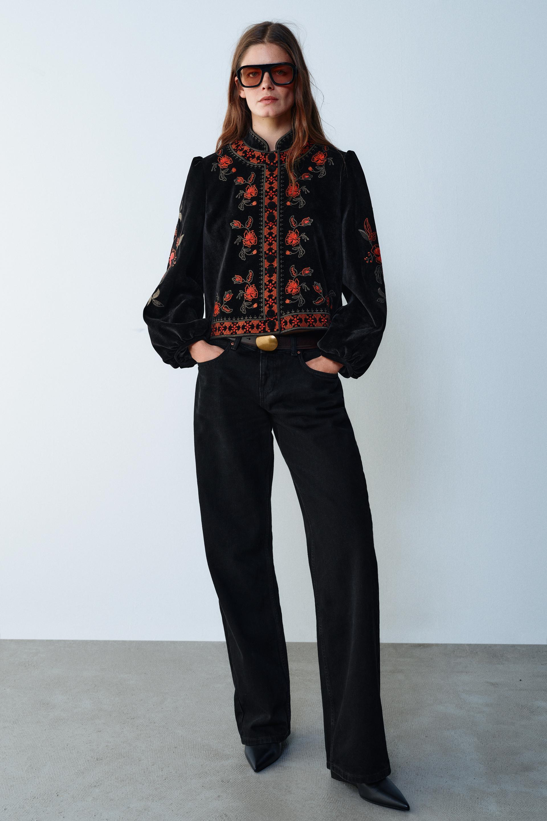 Zara - Embroidered Velvet Jacket - Black - S - Woman | Zara US